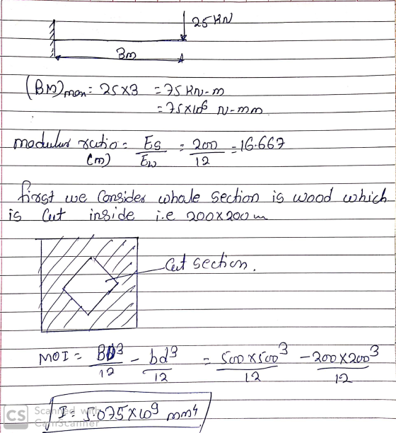 25 kn இற ☆ (BMmen: 28 x3 = 25 Knu-m =AS XUOC N-mm modulus ratio. Es cm) Tow , 200 -16-662 12 first we consider whale Section