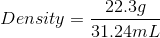 Density = \frac{22.3 g}{31.24 mL}