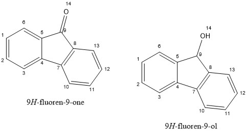 6 14 5 OH B 13 6 5 9 2 1 12 8 13 3 2 10 11 12 3 9H-fluoren-9-one 10 11 9H-fluoren-9-ol