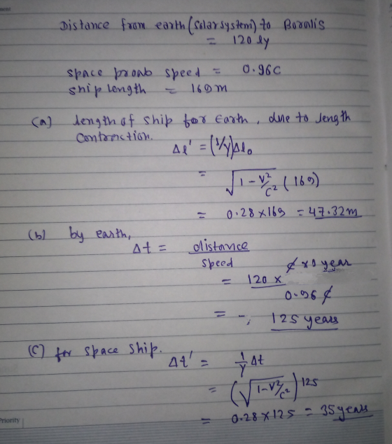 Distance from earth (Solar system) to Borolis. - 1 120 My space prono speed = ship Length - 160m 0.960 cal length of ship Con