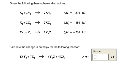 Given the following thermochemical equations: AH,370 kJ ΔΗ,--180 kJ AH,230 kJ Calculate the change in enthalpy for the follow