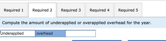 Required 1 Required 2 Required 3 Required 4 Required 5 Compute the amount of underapplied or overapplied overhead for the yea
