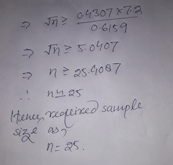 Jn 0.4307878 0.6159 > In 5.0407 n = 25.6087 -> ! nu 25 tence, required sample size as n=85.