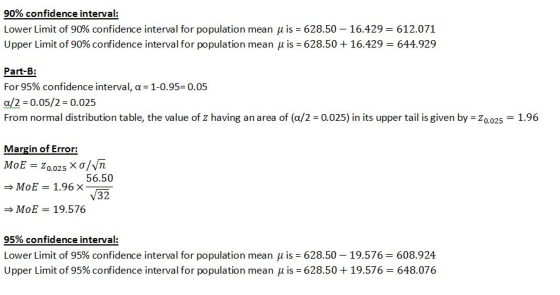 90% confidence interval: Lower Limit of 90% confidence interval for population mean μ is-628.50-16.429-612.071 Upper Limit of