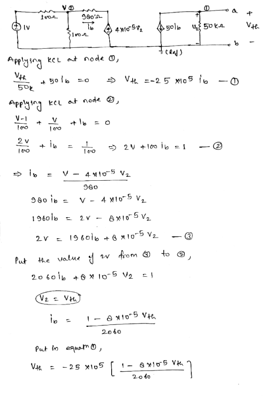od + + 110 Soos { T Sloor 4x10-5v, 15011 v 50K1 IcRed) , » With =-25 x105 ib , -o Applying KCL aut node th a 50lb so Applyin