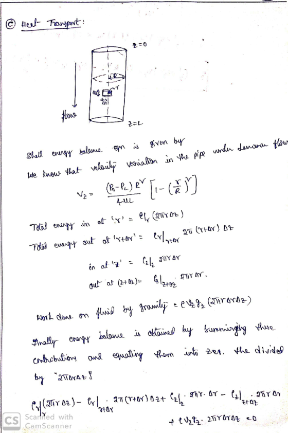 | © Heat Transport: S flowe kszer UL on is given by Shell energy balame variation in the pipe under Lamunan flow velocity tal
