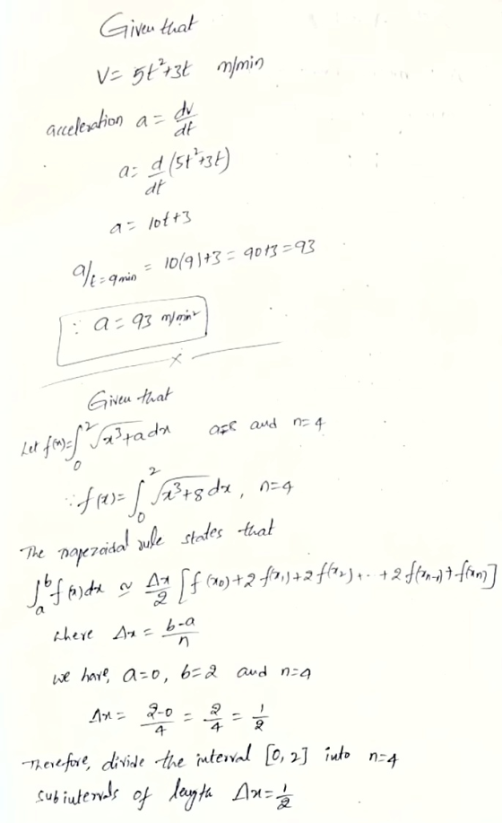 Given that v=56² +38 m/min Gecelexohion account a d (5+²+3+) a = lott3 Ne-amin = 10195+3 = 903=93 1 a -93 m/min Given that he