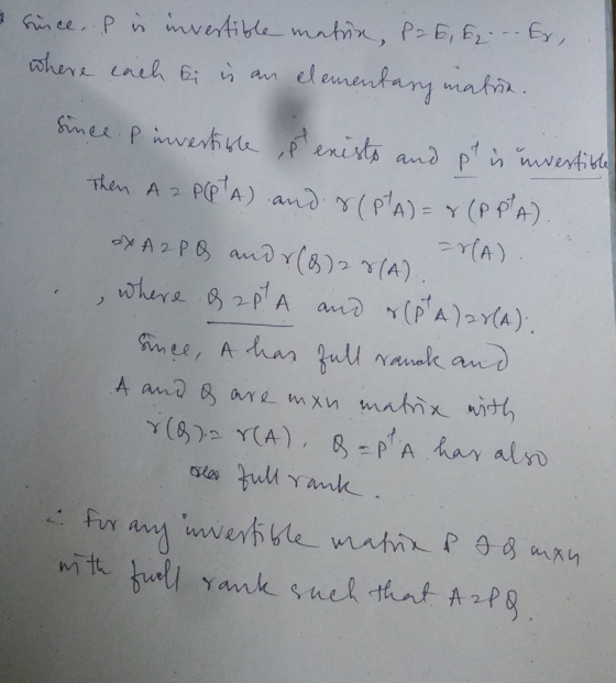 3 since, & in invertible matin, P26, F... Ex, where each bi is an elementary matrie. since Pinvertible ,pt exists and pt in i
