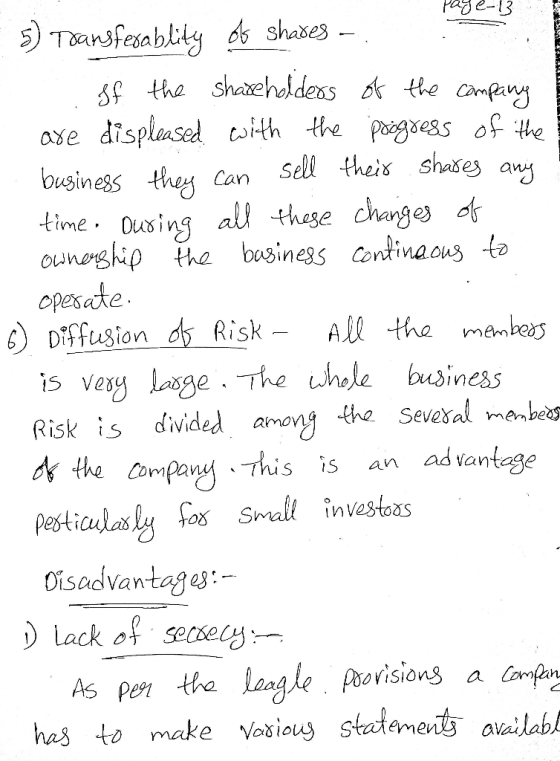 P اسے 5) Transfesablity of shades - . If the shareholders of the company are displeased with the progress of the business the