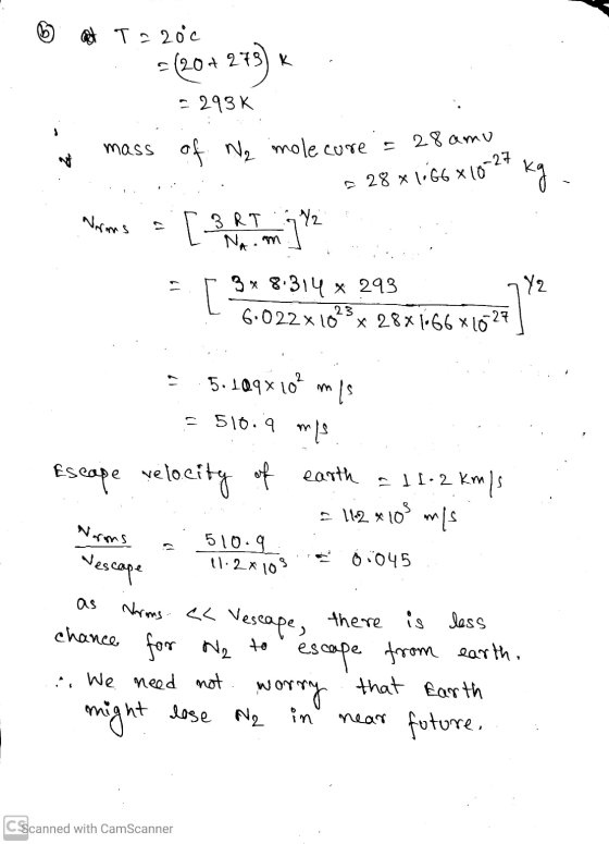 b T220c =(20+273) k 273) = 293K 28 amu mass of No molecore 28 1066x10 9427 kg Norms M2 ЗRT Na.m [ ** 3.314 * 293 Y2 6:022x102