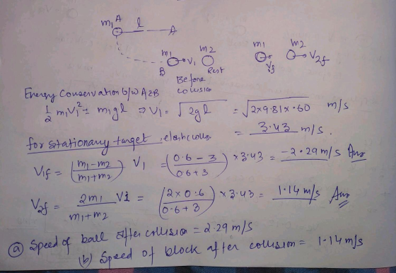 A mi m2 m2 mi Ovo Oo oo Vas Rest Vs Before cousin Energy Conservation b/w AZB I miviem migl avi- Tage = √2x9.81*.60 m/s 3.43