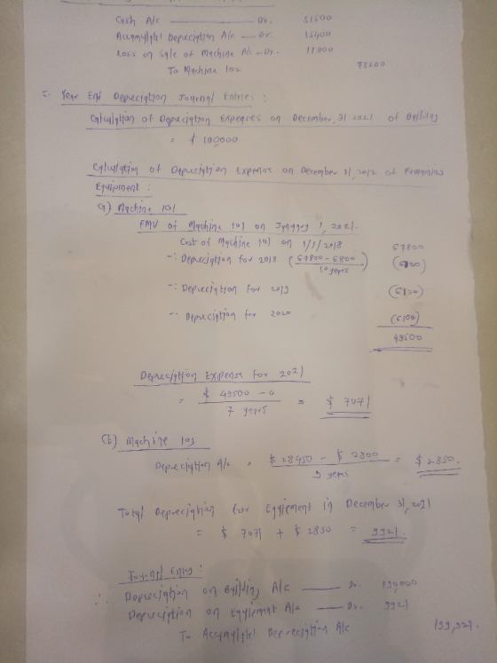 Cash Als -ov Allmylight bepreciation Als - Dr. Loss on sale of machine Ale-Dr. To Machine 102 SISOD 15400 17300 78200 s. Year