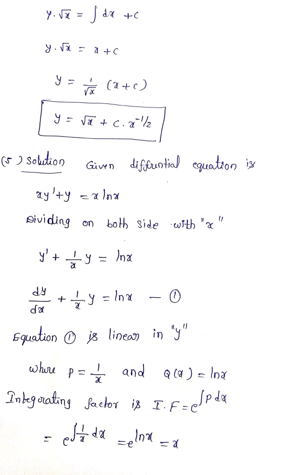 y. Ta = fax tc y va = a + c y = a (a + c) y = a + c. all (5 solution Given dififerential equation is ay+y = almal Dividing o