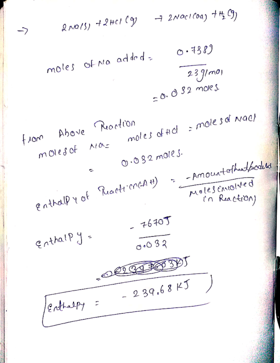 2NaCICoa) moles of Noa added 23 gmo) O. 32 mce s Above Reortion mole sa Naa moles of d moles of O.032 moleJ. -Amountofhuthodl