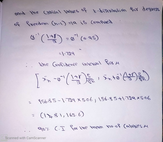 critical values of t-distribution for degress and the of Preedom (n-1)= 1a is computea (1) = (0-95) -1.799 :. the confidence