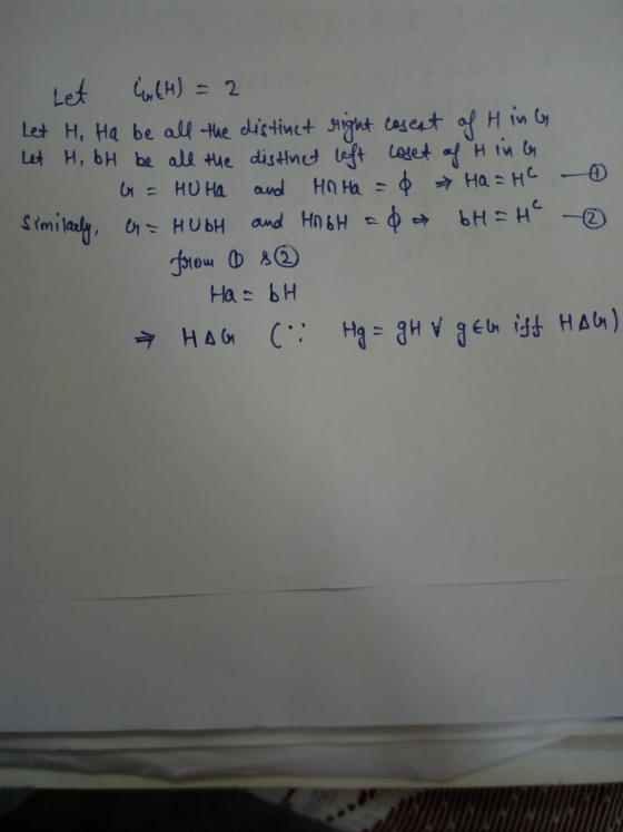 - 2 Let (н) Let H. Ha be all the distinct right coseat of HinG Let H, BH be all the distinct left loset of Hina b = HU Ha and