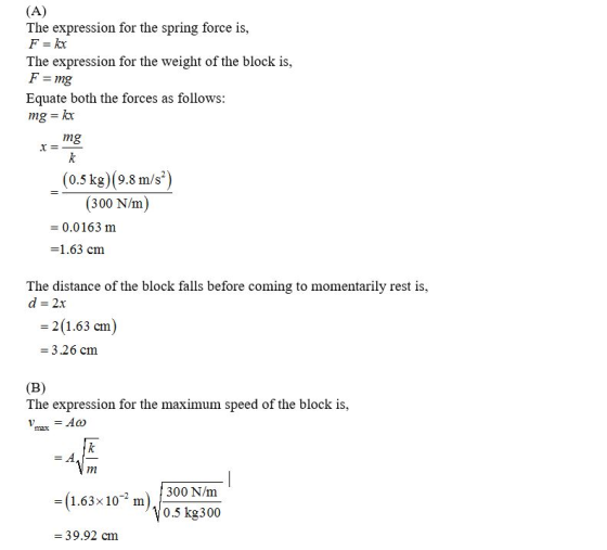 (A) The expression for the spring force is, F = kx The expression for the weight of the block is, F = mg Equate both the forc