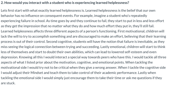 2. How would you interact with a student who is experiencing learned helplessness? Lets first start with what exactly learned