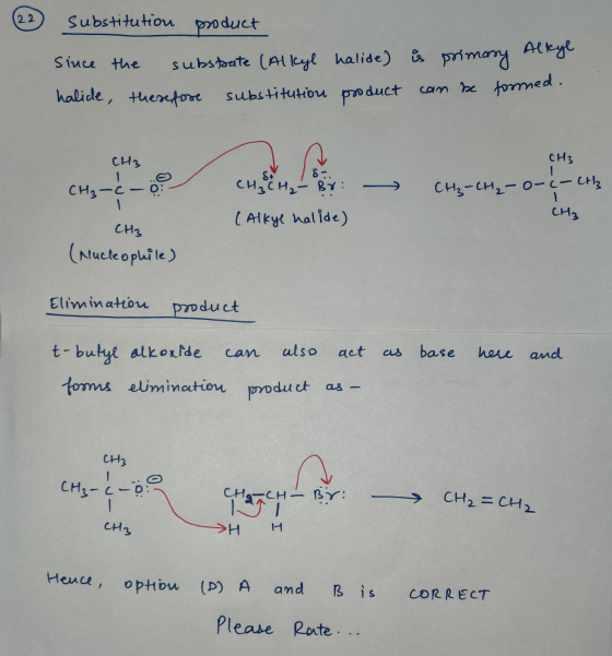 substitution product Since the subspate (Alkyl halide) is primary Alkyl halide, therefore substitution product can be formed.