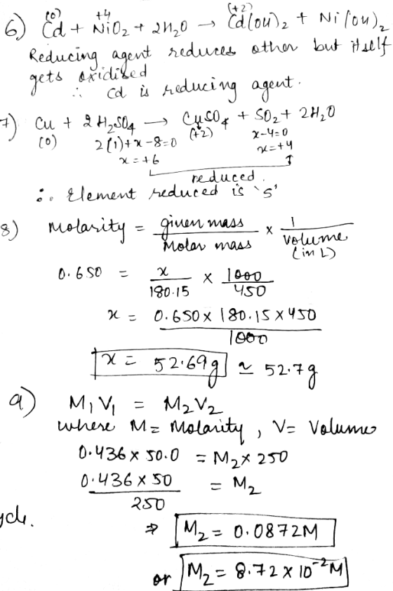 Ed + Nio, 4210 - Cdlou), + Nilou), 1. Reducing agent reduces other but itself gets oxidised cd is Meducing agent. +) Cu + 2 H