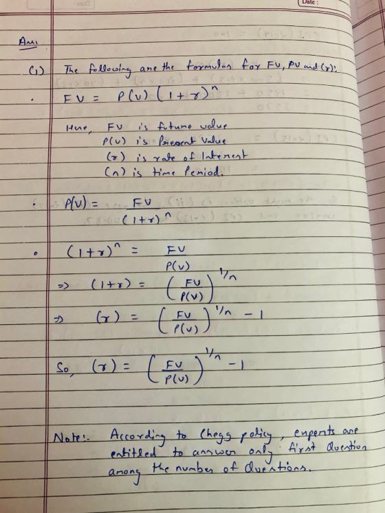 | Date The following are the formulas for Fu PU and Co I EU = P(u) (ton Saxor) Hue, = (210 FV is future value plu) is present