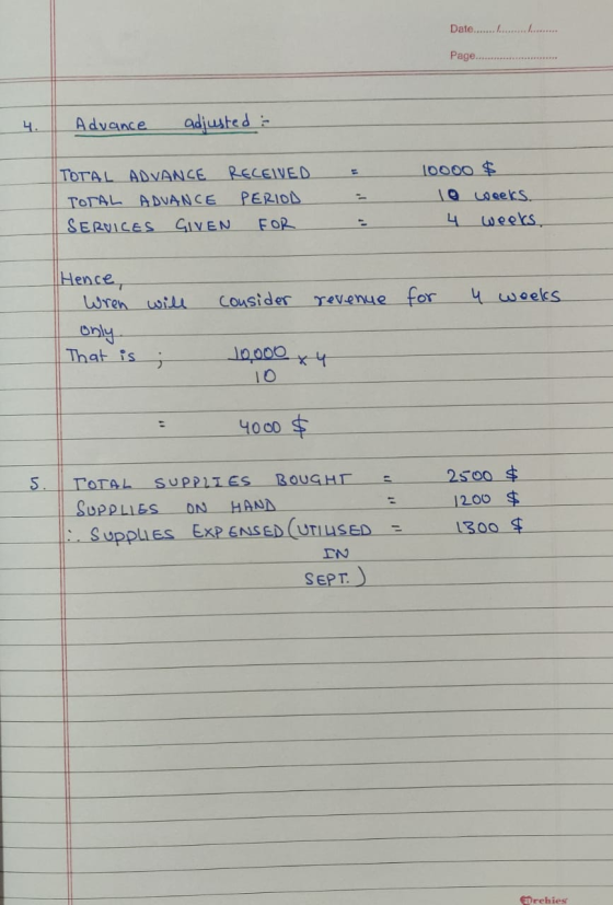 Date........... Page.... 4. Advance adjusted : TOTAL ADVANCE RECEIVED TOTAL ADVANCE PERIOD SERVICES GIVEN FOR E - - 10000 $ 1