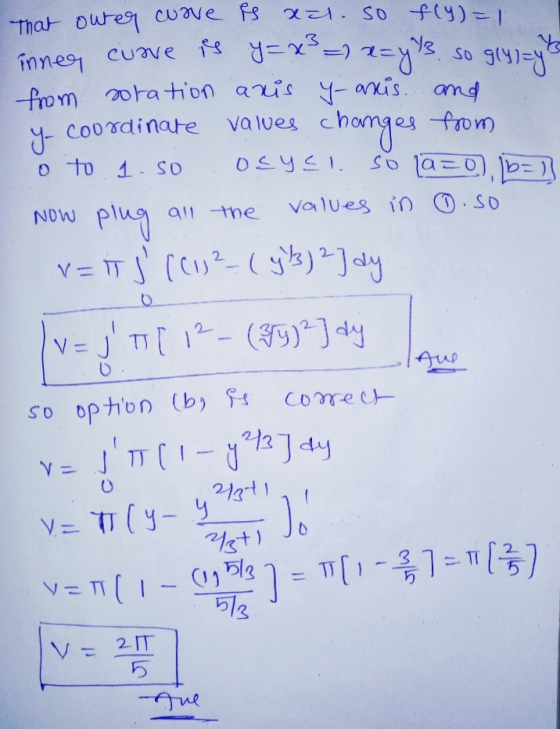 That outer curve is xal. So fly)=1 innen curre is y= x3 = x=yt so glystyte from oration axis y-anis and - coordinate valves c