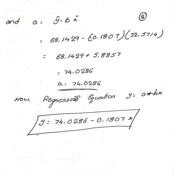 and ý bi a 68,14 29- 60.1807 60.1807)(32.5714) 68,1429 + 5.8857 : 74,0286 a, 74,0286 y= axba Now, Regressione Equatos 19. ya