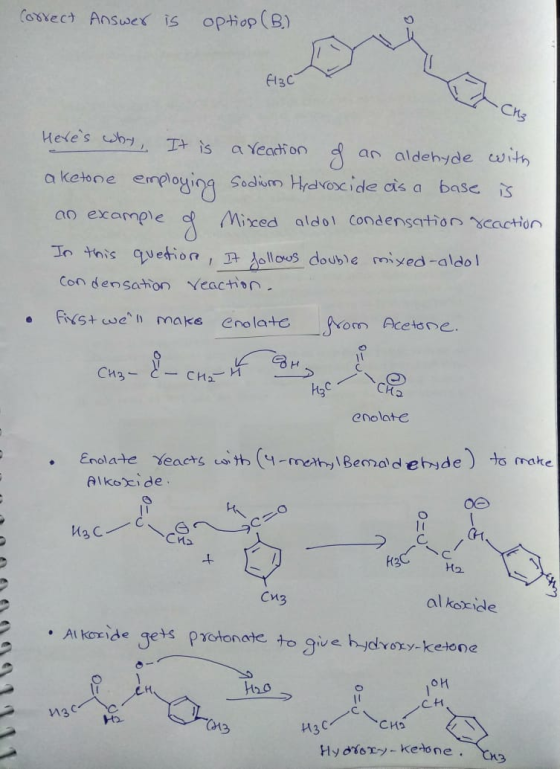 Correct Answer is option (B.) FIBC CH3 Heres why, It is a reaction of an aldehyde with a ketone employing Sodium Hydroxide a