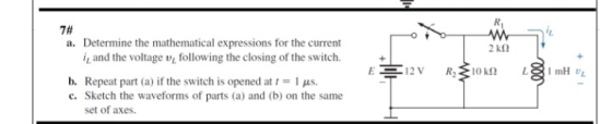 a. Determine the mathematical expressions for the current , and the voltage v, following the closing of the switch. 12V R OKU
