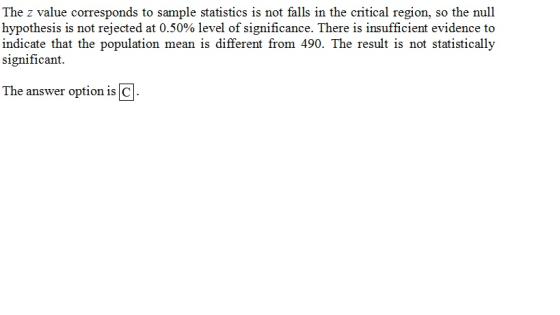 The z value corresponds to sample statistics is not falls in the critical region, so the null hypothesis is not rejected at 0