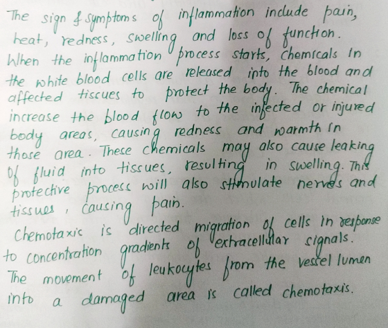 he signSymptoms of inflammation indude paih, heat, redness, swelling and loss of funchon. When the inflamma tion process star