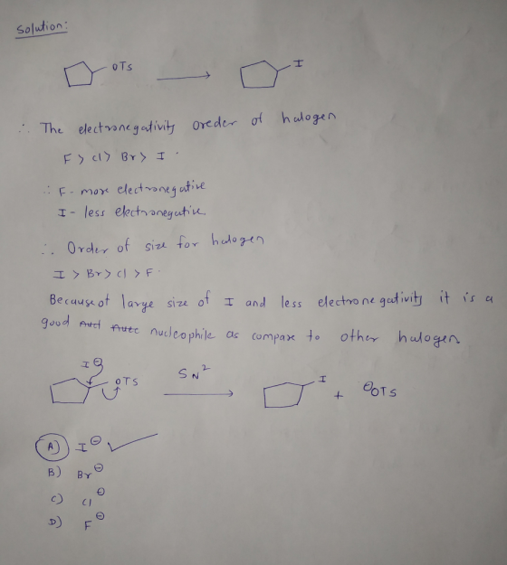 solution: :. The orеder of halogen electronegativity F> c> Bry I. :: F- more electronegative I- less electronegative Order of