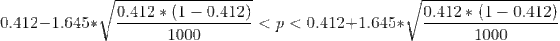0.412 + (1 -0.412) 10.412 + (1 -0.412) 0.412-1.645*1/ << p < 0.412+1.645*1/ 1000 1000