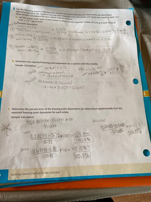 Show 3 Use the following steps to determine the percent of the experimentally from the expected treening point dep on the sam