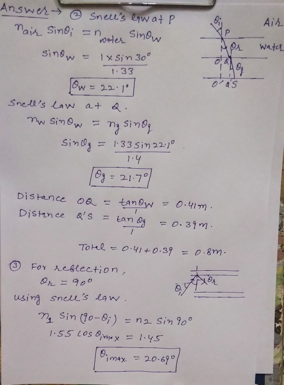 Dixs Air Sinow Watch Or o al Aog oras Answert Snells lawat P nair Sino; an water sinow = lasin 30° 1.33 Jow = 22.11 Snells