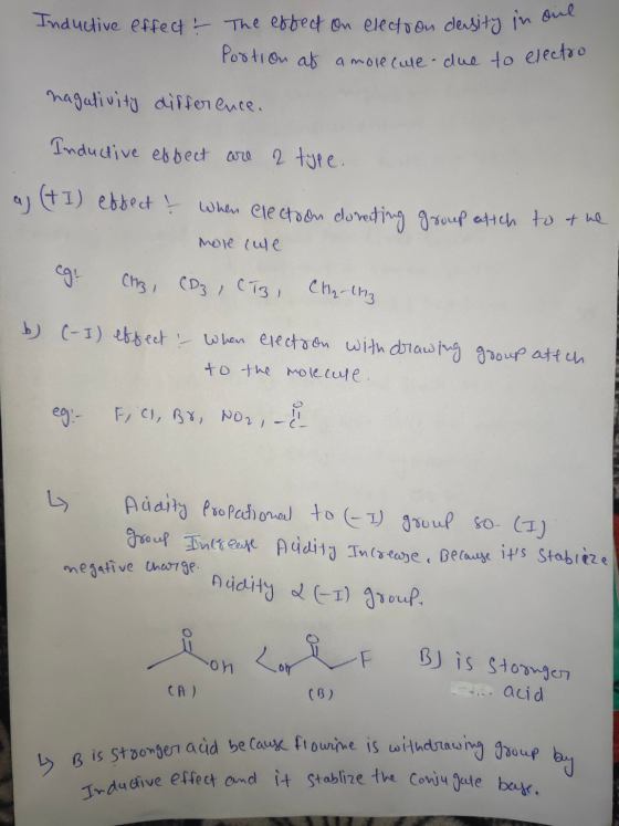 Inductive effect & The effect on electron density in Tootion at a molecule due to electro nagativity difference. Inductive ef