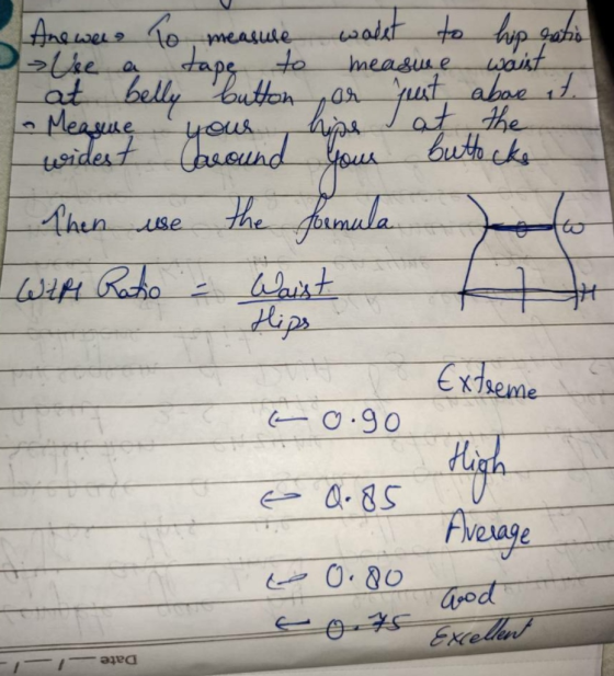 P Ane wel. To measure wadet to hip ratio ure a tape to measure waist at belly button or just above it. Areasure your hips I a