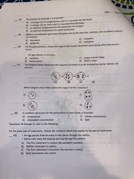 6583 - 1 - Page __44) - 45) The function of structure 1 is to provide A) a storage site for progesterone until it is secreted