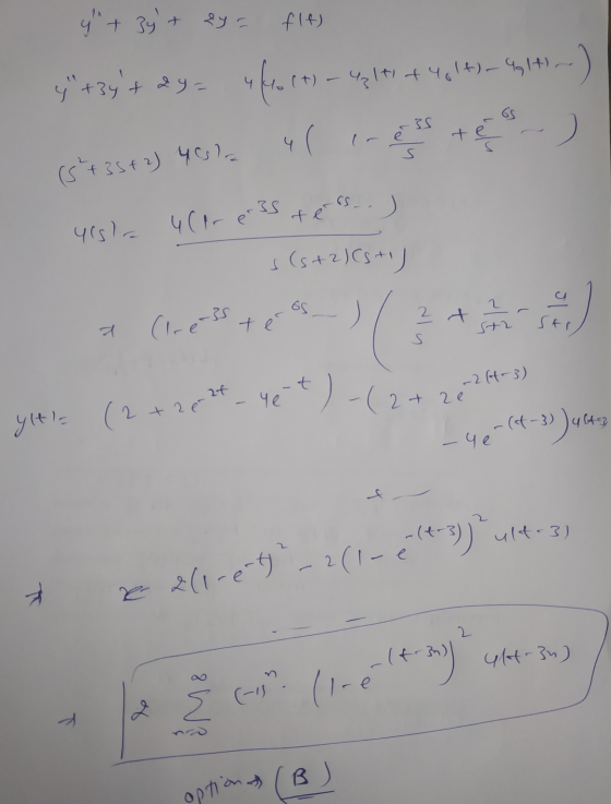 flt) y + 3yt sya y+3yt 29= ufo (t) – 4z|t) + 4g/t) - alt) ul iness + -) (3 +35+2) Yol 4(er er is ters) yesla s(s+2)(st) 2