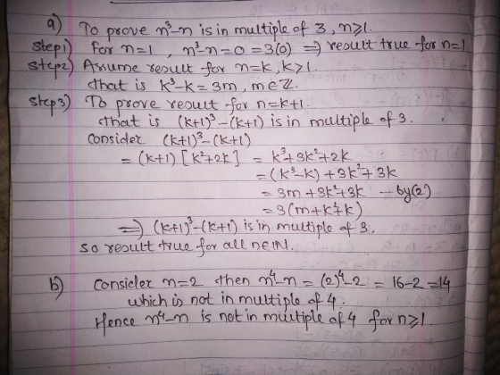 )To psove min is in multiple of 3,nol. step for mel , ten-o=3 (0) 一) result true for rel reouut far nekt ConsicletCkt)3 (Ktt