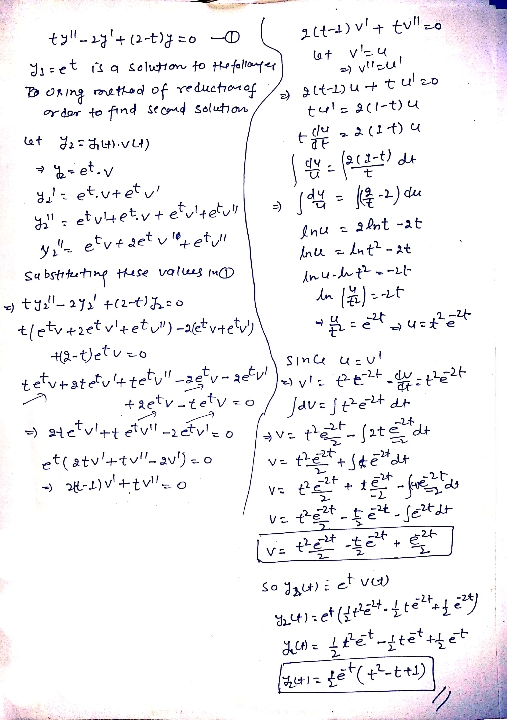 2) vlicu the 22 (14) a 1 dl (21 2-t) dt ty - 27+(2-1); zoo l 2(t-1) v + tulco Yizet is a solution to the forleeper let vis