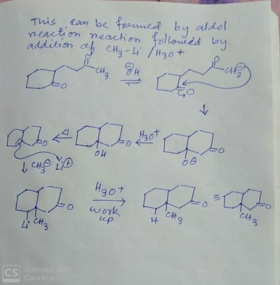 This can be formed by aldo reaction neaction followed by addition of CH ₃-4 / H3O+ 1 CH2 Ljo Hoot 0 work up 14 Cetz LCH3 ats