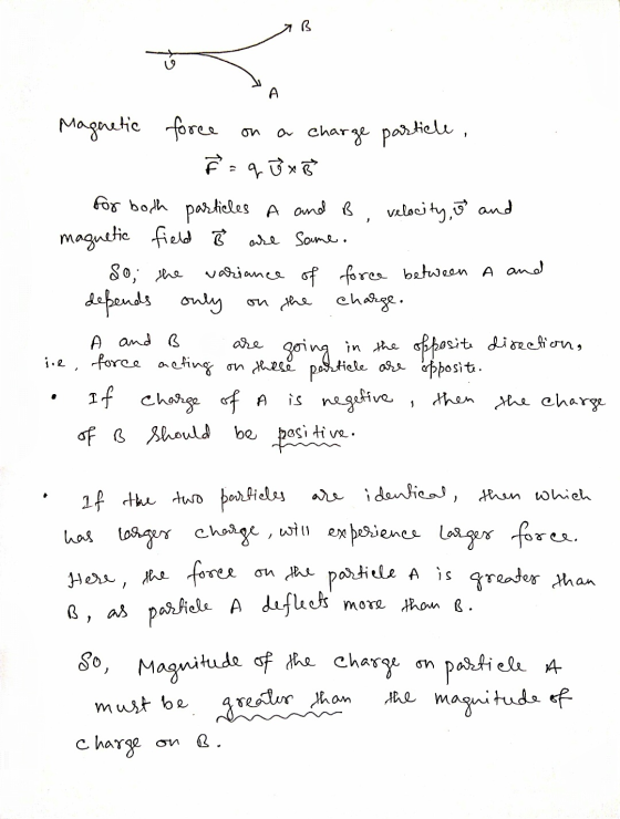 B Magnetic force on a charge particle, - ² = qu x B for both particles A and B velocity, oo and magnetic field Be are some So