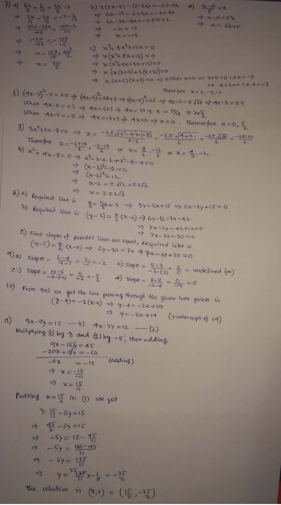b)3(2x-5)--3-2+4x -5 ㅋ either x-o or x+5:0 i.ex( (Xt5)(Xt3-0 → e) sinte slopes of poredile) lints are oqual, eequires tihe i