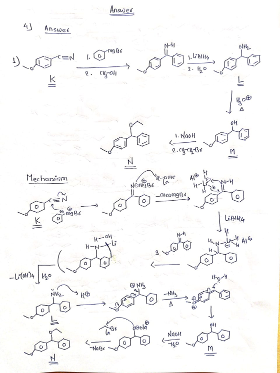 Answer 4 Answer Answers N-H Nth 1.LiAlH4 ovome con nosoto Oc=N IMOB6 Y 2. ho k 2. (14-01 1. Naolt So 2.013-14 Br No 4 Mechani