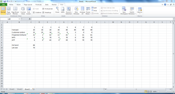 Book1 Microsoft Excel Home InsrtPage Layout Formulas Dat Revie Vew SplitVew Side by Side 团Ruler 図Formula Bar Hide Symchronous
