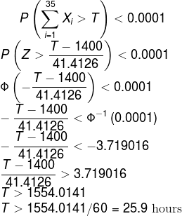 35 Φ Ρ (ΣΧ > T) < 0.0001 =1 Τ– 1400 P(Z> <0.0001 41.4126 Τ– 1400 <0.0001 41.4126 Τ – 1400 «Φ-1 (0.0001). 41.4126 Τ– 1400 -3.7