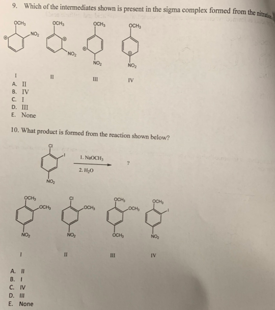 Which of the intermediates shown is present in the sigma complex formed from the nitratie 9 ОСHа ОСН ОСHа ОСHа NO2 NO2 NO2 NO