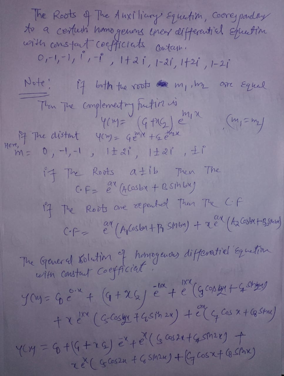 The Roots of the Auxiliary Equection, Coore, ponding to a certain nomo geuns einer differential futim with constant coefficia
